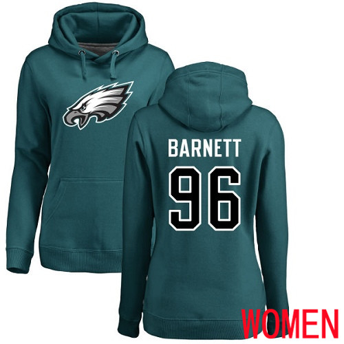 Women Philadelphia Eagles #96 Derek Barnett Green Name and Number Logo NFL Pullover Hoodie Sweatshirts
